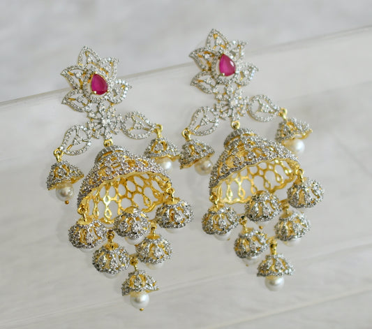 Two tone cz ruby pearl big jhumkka dj-48994