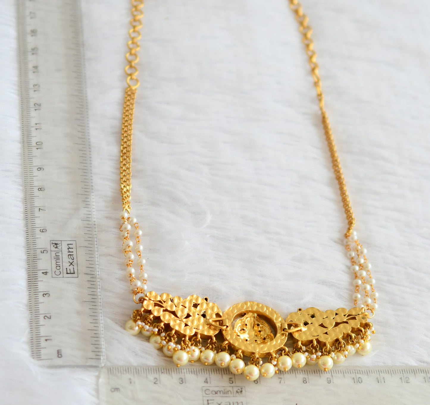 Matte finish green-white kundan jadau lakshmi peacock pearl choker necklace dj-51011