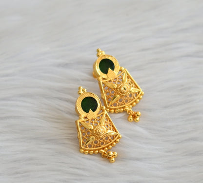 Gold tone green round kerala style earrings dj-45500