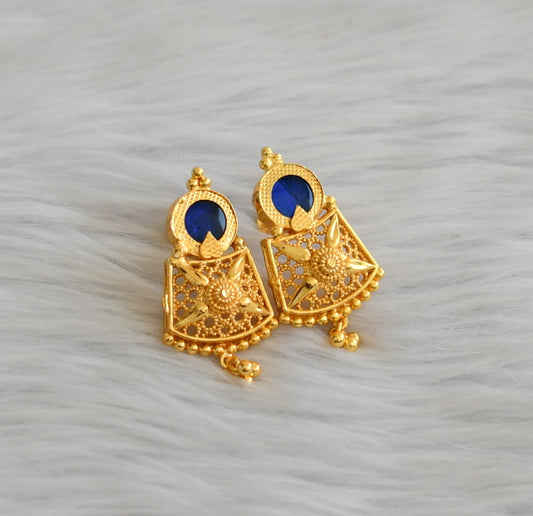 Gold tone blue round kerala style earrings dj-45501