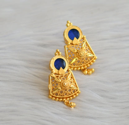 Gold tone blue round kerala style earrings dj-45501
