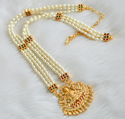 Gold tone ad stone pink-green lakshmi rice pearl haar dj-43846