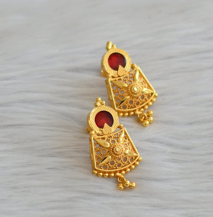 Gold tone red round kerala style earrings dj-45502