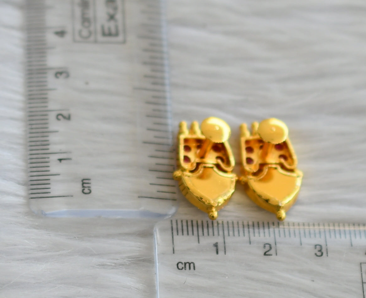 Gold tone red-white palakka earrings dj-45506