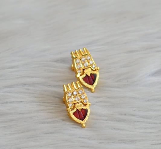 Gold tone red-white palakka earrings dj-45506