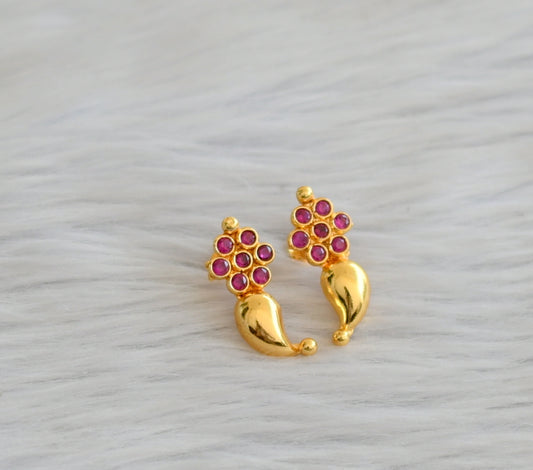 Gold tone pink stone mango earrings dj-45505