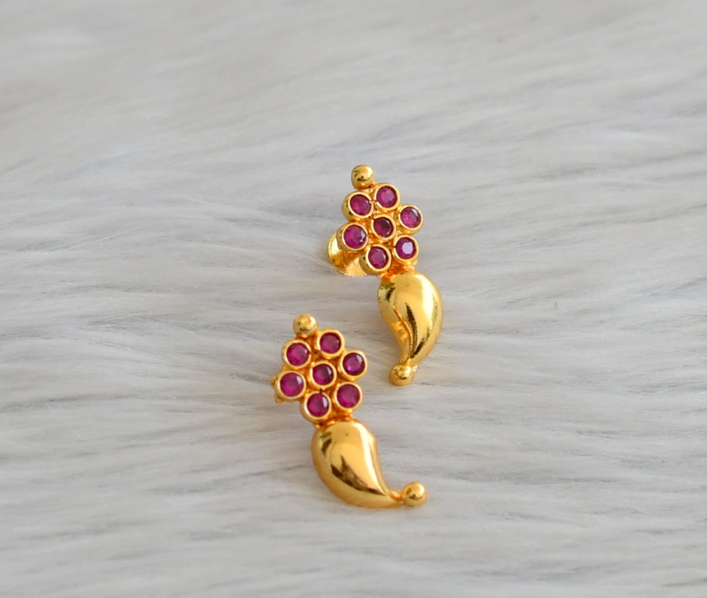 Gold tone pink stone mango stud/earrings dj-45505