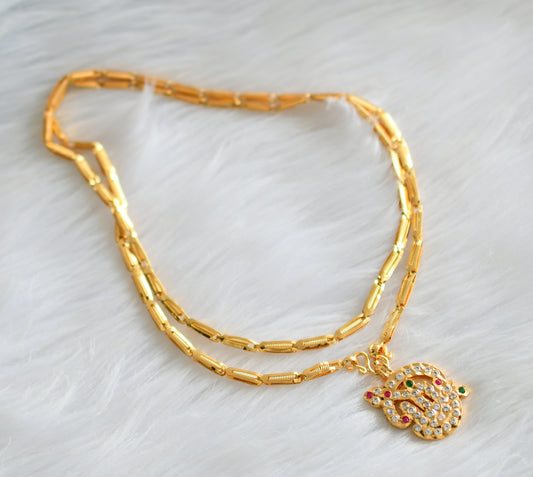 Gold tone 24 inches chain with pink-green-white tamil om pendant dj-43837