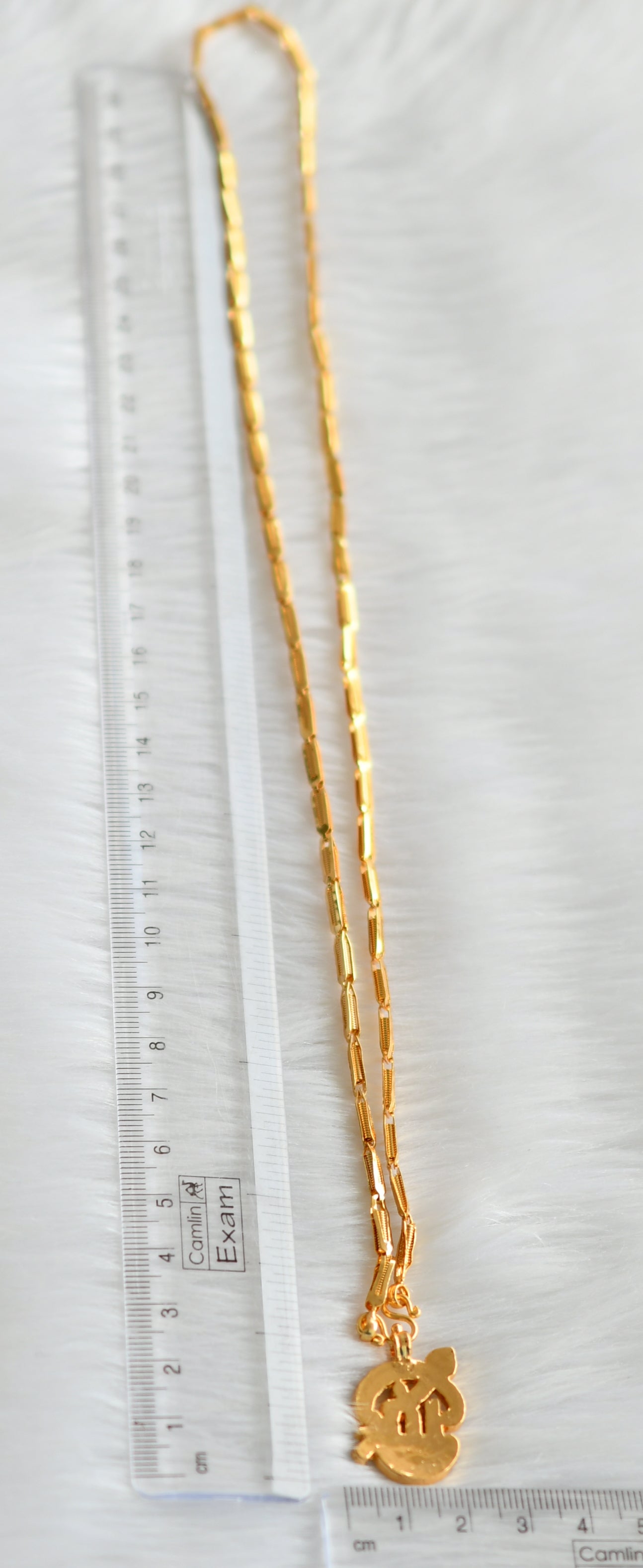 Gold tone 24 inches chain with pink-green-white tamil om pendant dj-43837