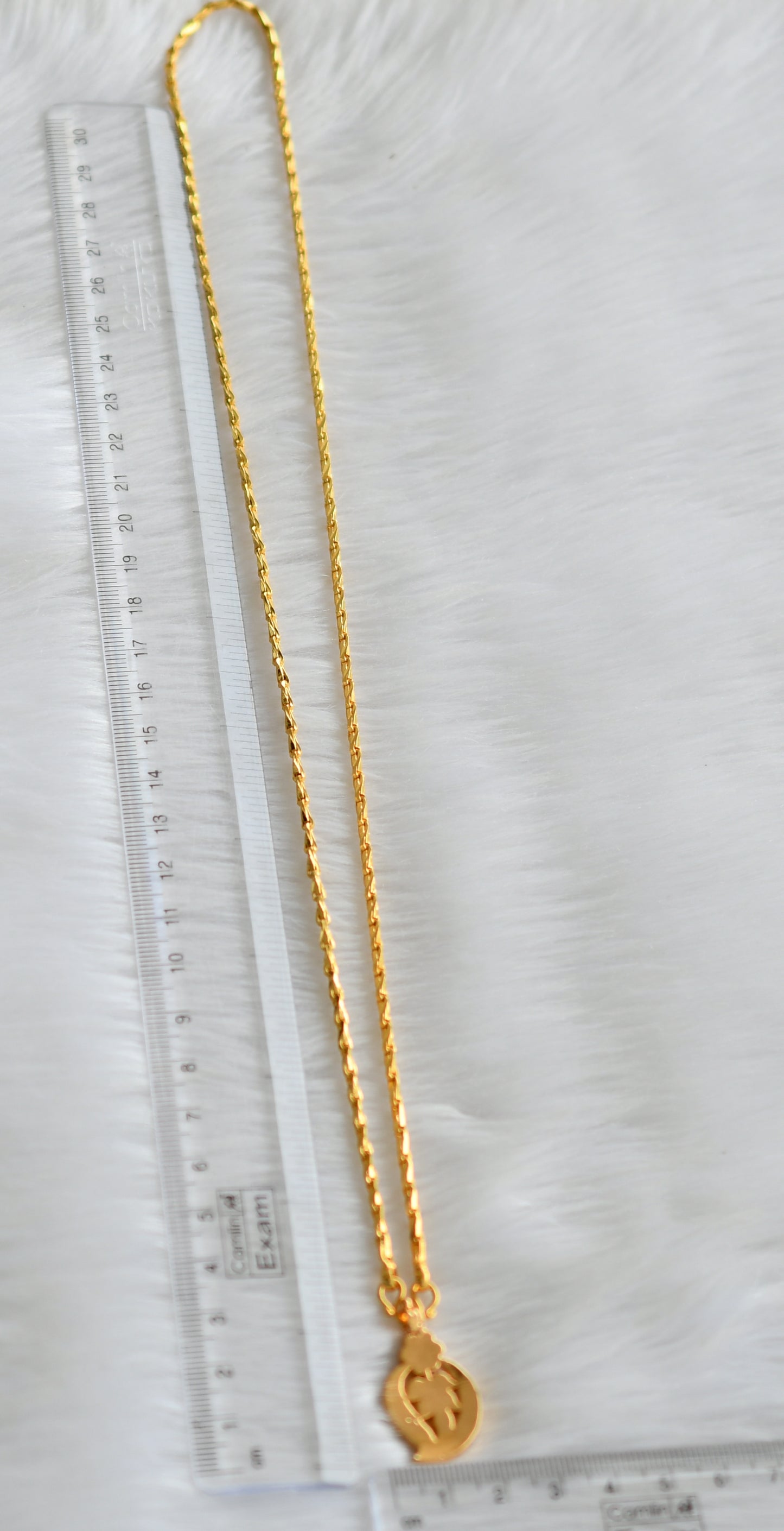 Gold tone 24 inches chain with pink-white mango pendant dj-43835