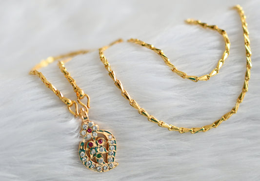Gold tone 24 inches chain with pink-green-white mango pendant dj-43836