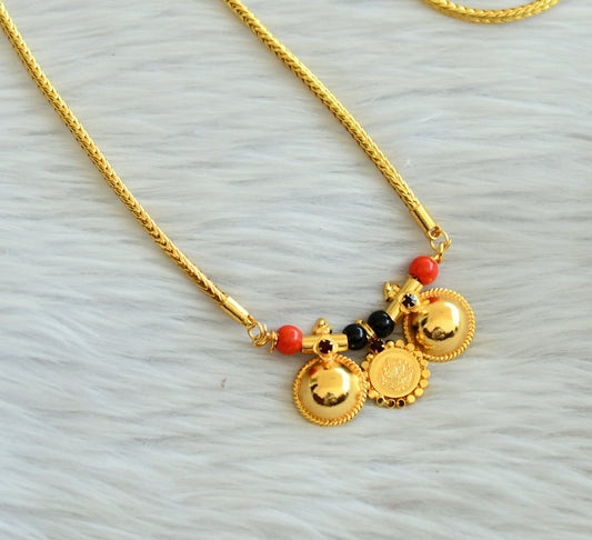Gold tone 24 inches chain with coral-black bead lakshmi coin bottu mangalyam dj-45521