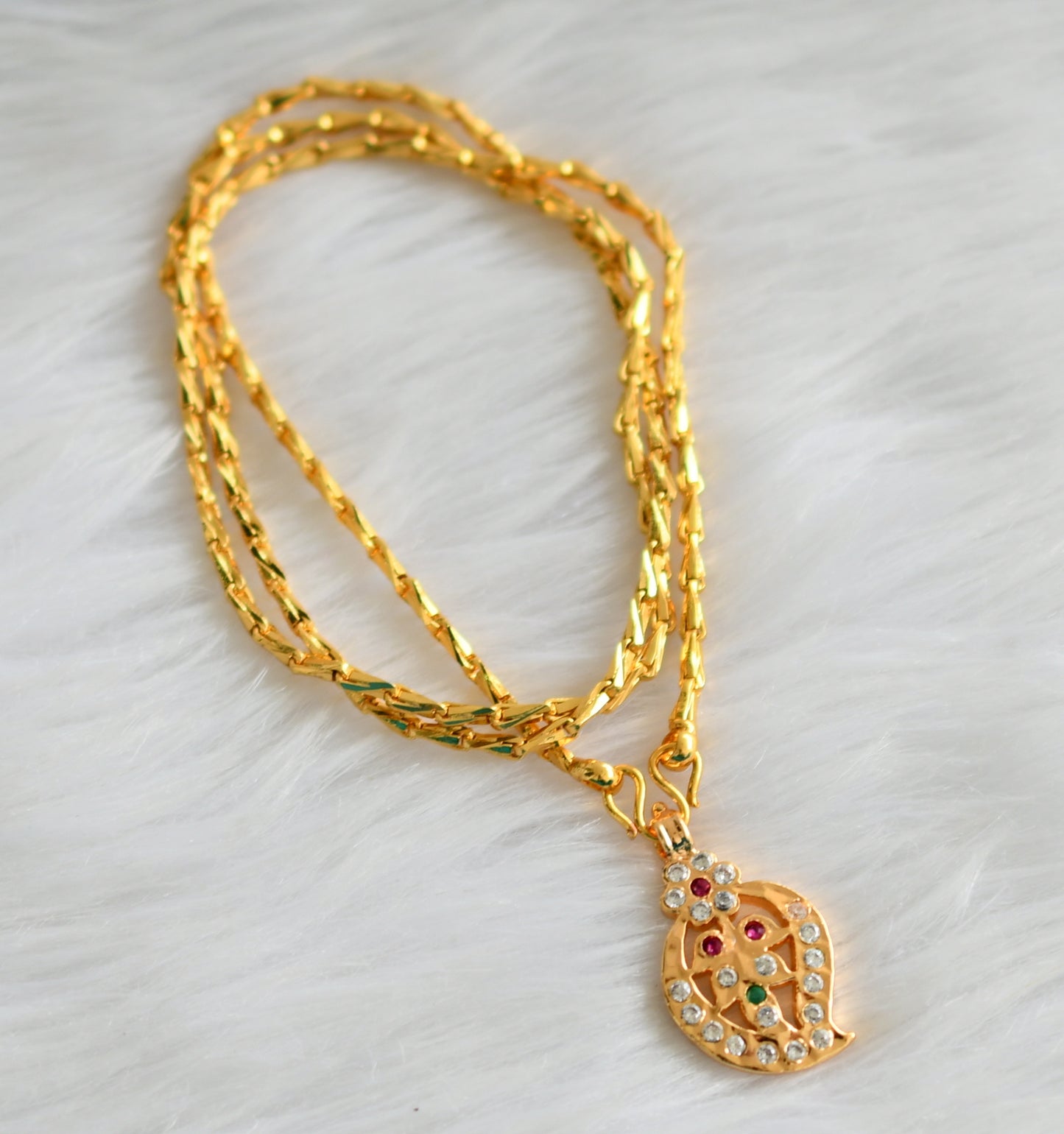 Gold tone 24 inches chain with pink-green-white mango pendant dj-43836