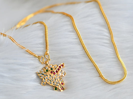 Gold tone 24 inches chain south indian ad pink-green-white ganesha pendant dj-43830