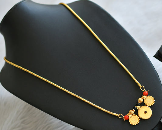 Gold tone 24 inches chain with coral-black bead lakshmi coin bottu mangalyam dj-45522