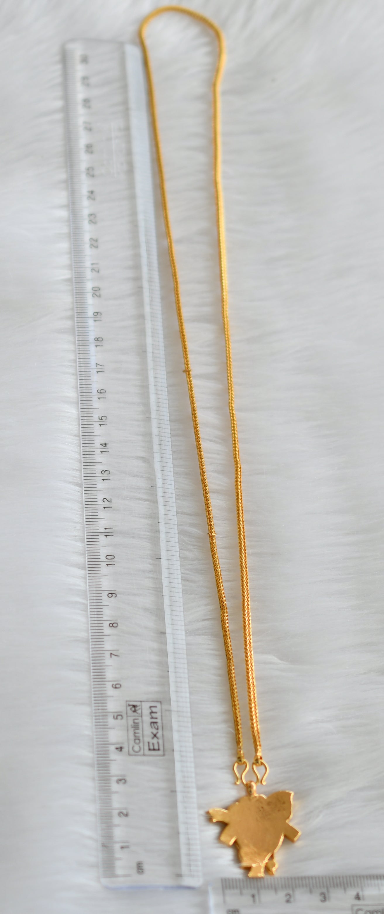 Gold tone 24 inches chain south indian ad pink-green-white ganesha pendant dj-43830