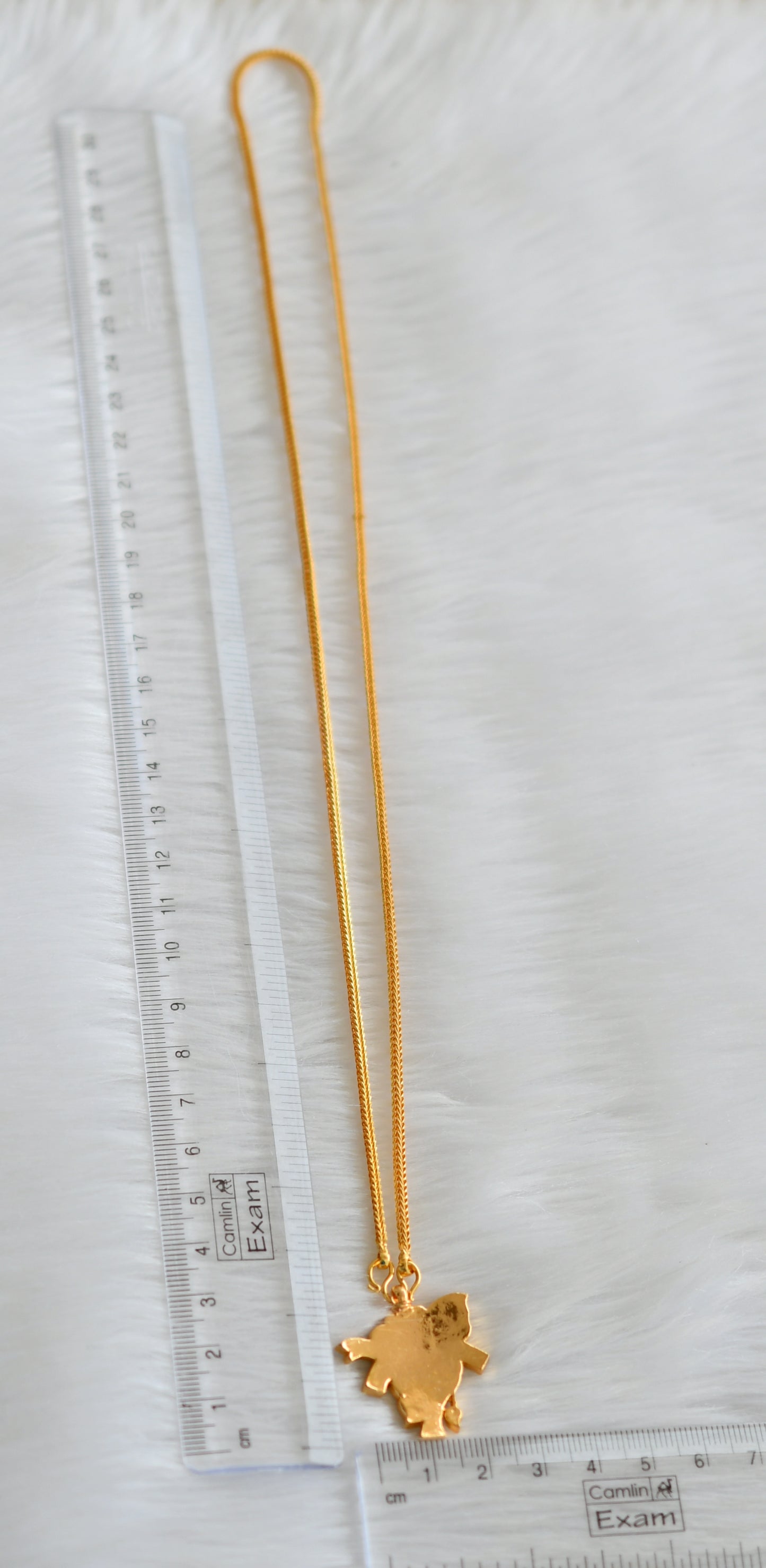 Gold tone 24 inches chain south indain ad pink-green-white ganesha pendant dj-43829