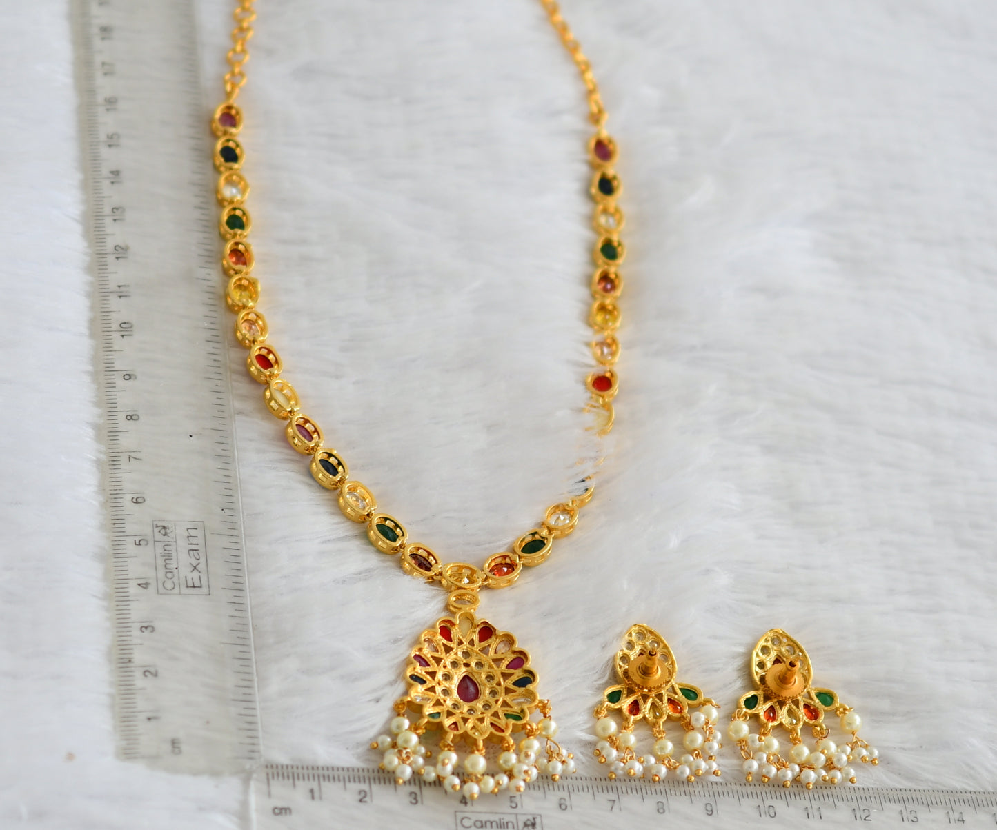 Gold Tone Navarathna pearl necklace set dj-30676