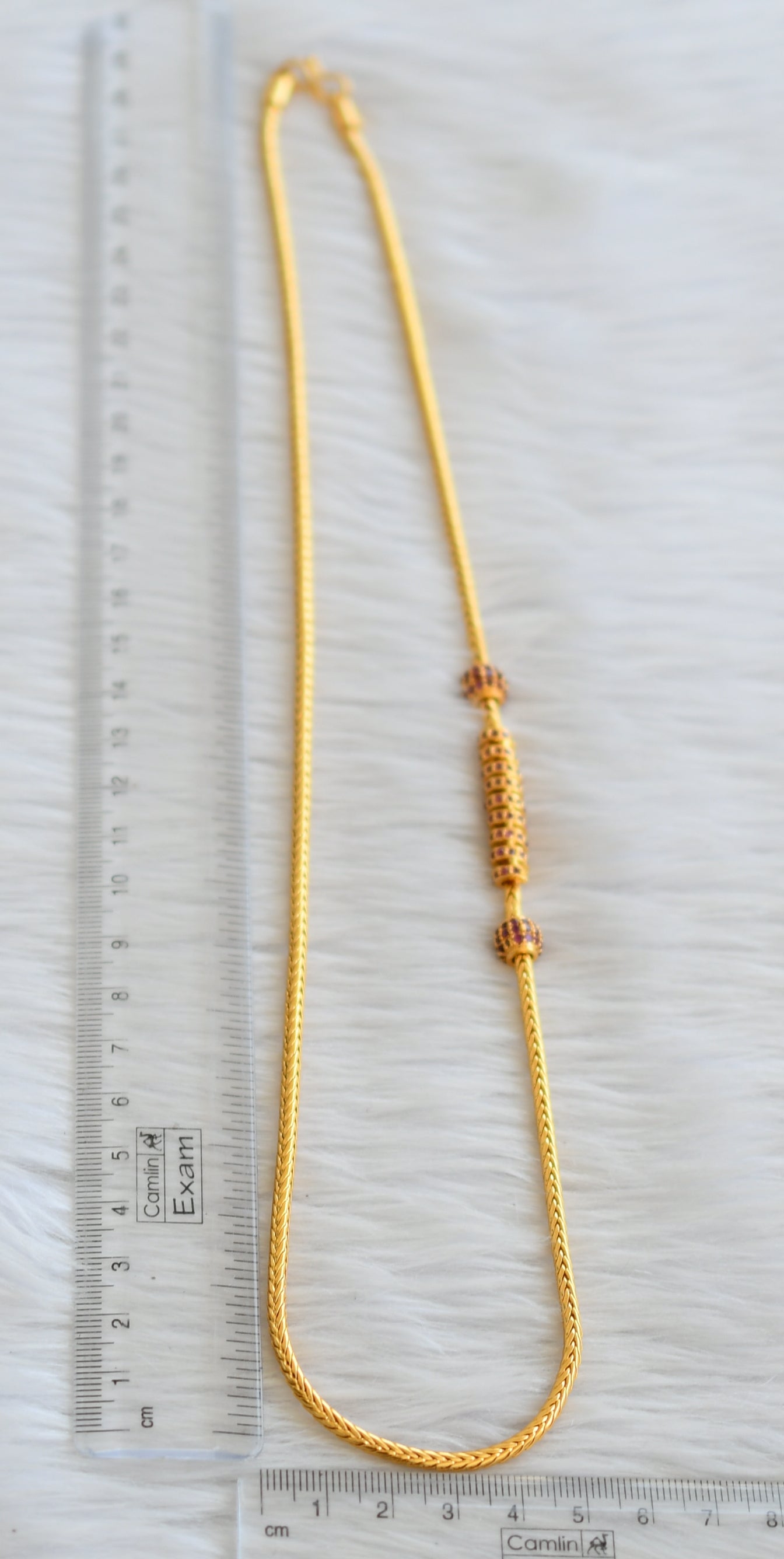 Gold tone ruby stone 24 inches spiral mugappu chain dj-45512