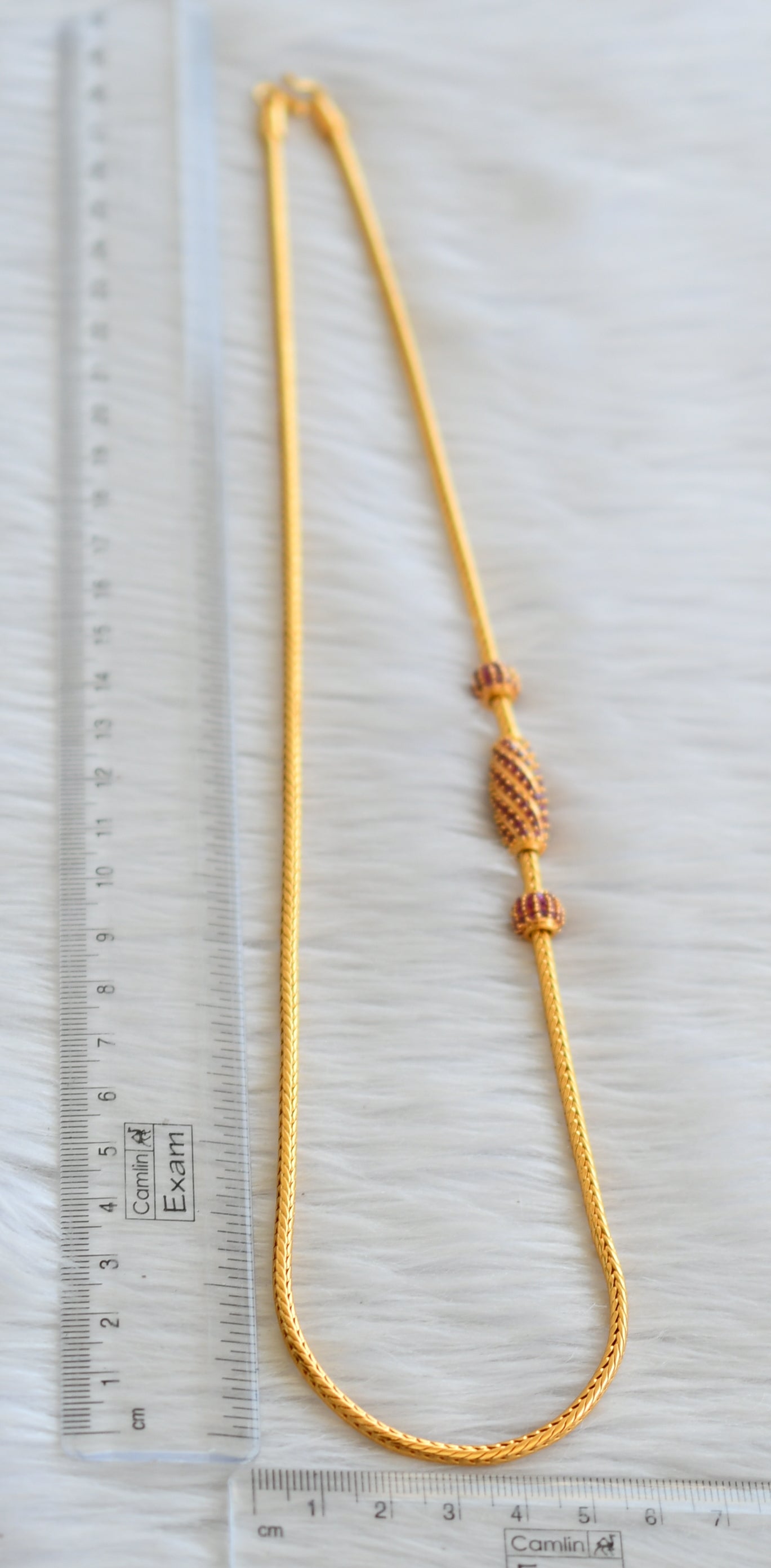 Gold tone ruby stone 24 inches mugappu chain dj-45515