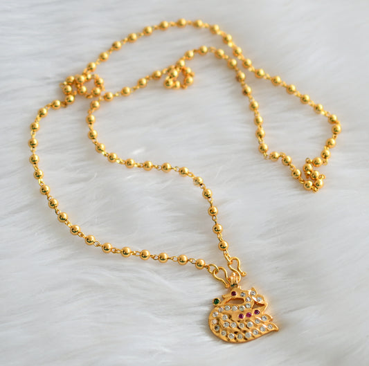 Gold tone 24 inches ball chain with ad pink-green-white swan pendant dj-43833