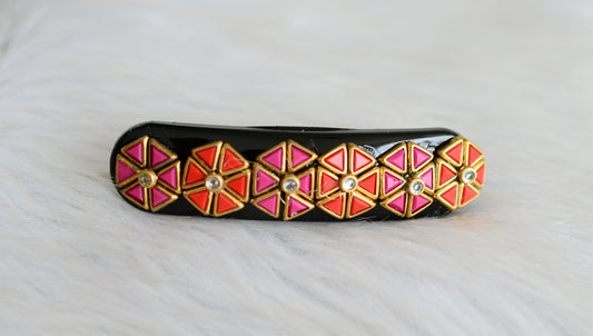 Gold tone pink-white kundan stone hair clip dj-42507