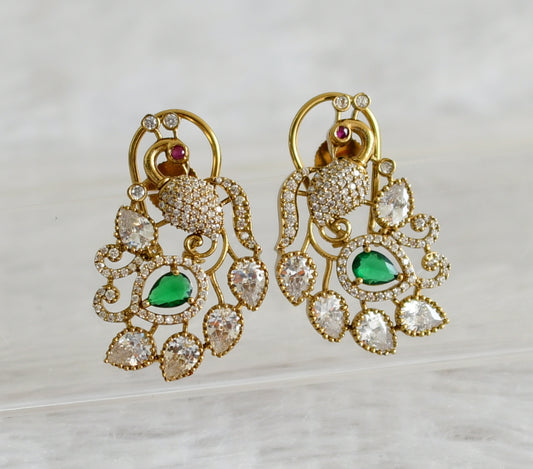 Matte finish cz white-green peacock victorian earrings dj-49023