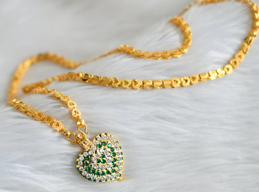 Gold tone 24 inches heart chain with green-white heart pendant dj-43840