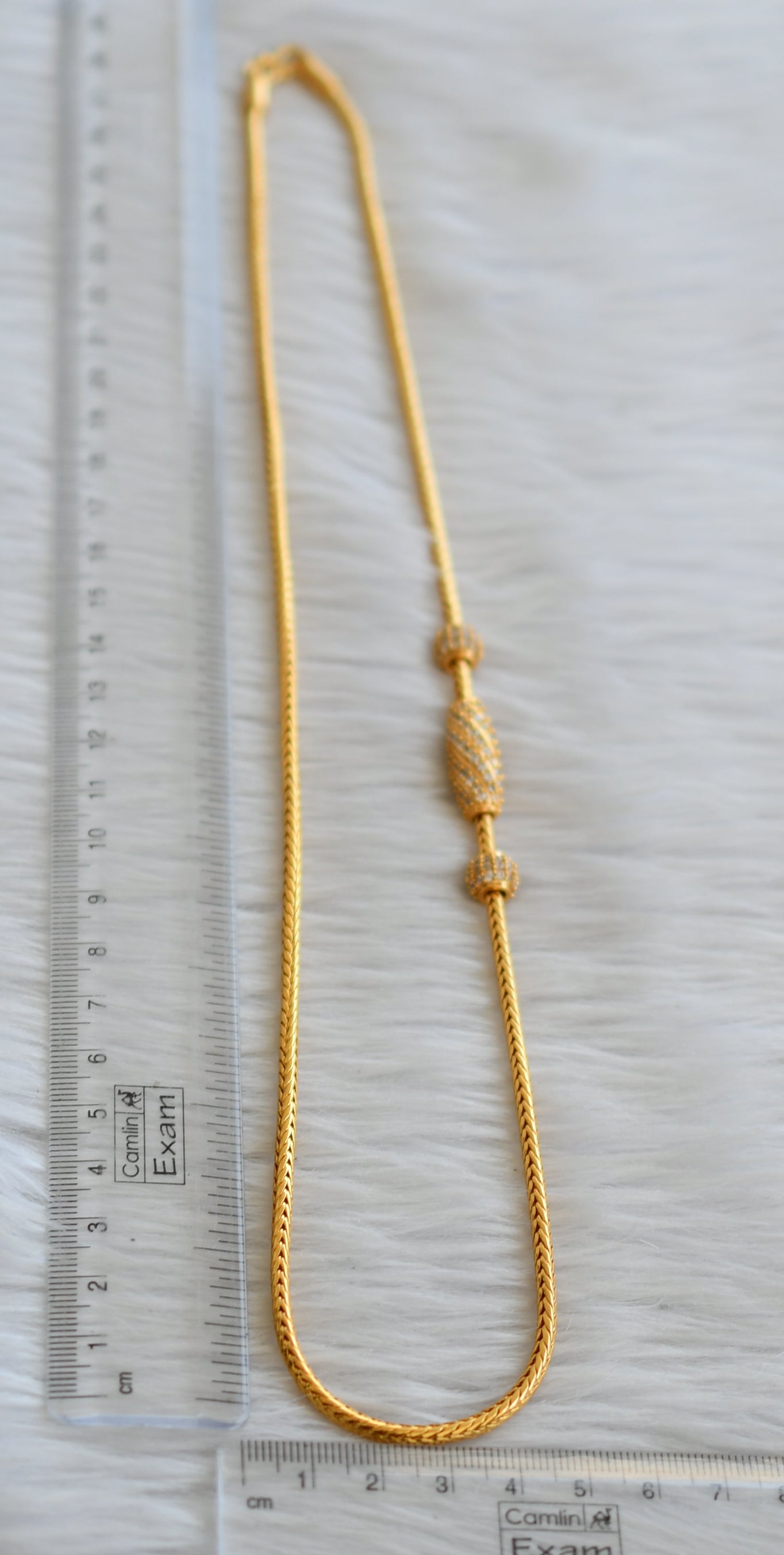 Gold tone cz white stone 24 inches mugappu chain dj-45514