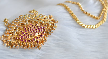Gold tone 24 inches chain with south indian ad pink-white lotus pendant dj-43843