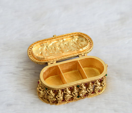 Antique gold tone kemp green Thirukalyanam kumkum box dj-36361
