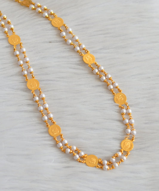 Gold tone 24 inches pearl double layer head coin chain dj-45527