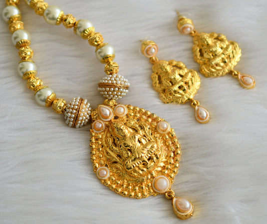 Gold tone pearl lakshmi necklace set dj-03702