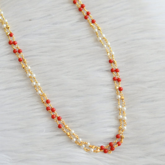 Gold tone 24 inches double layer coral-pearl chain dj-45530