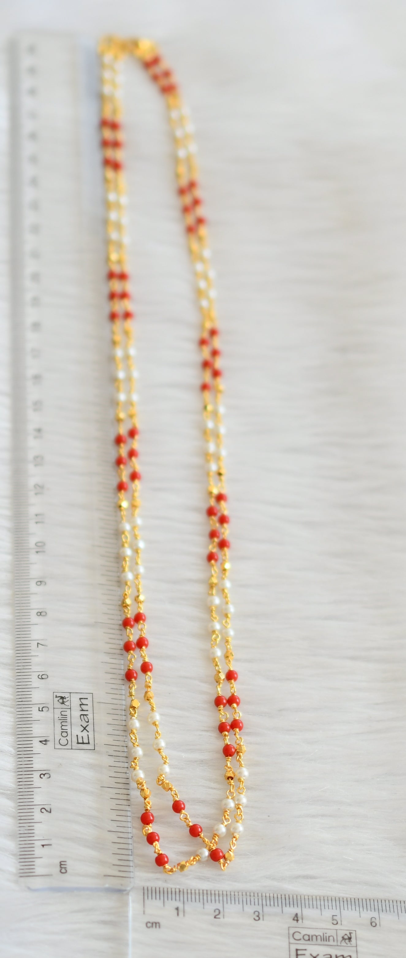 Gold tone 24 inches double layer coral-pearl chain dj-45530