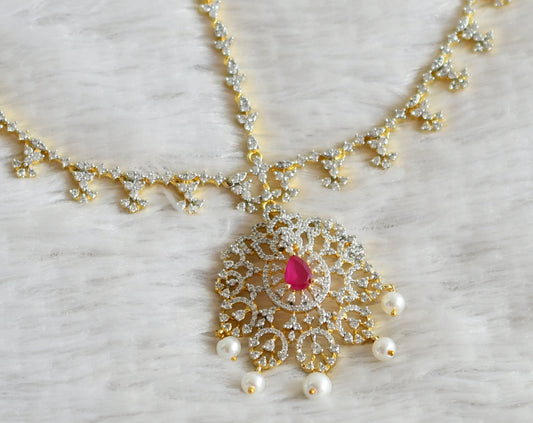 Two tone cz ruby stone pearl maang tikka dj-49051