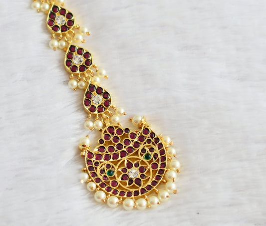 Gold tone precious kemp-green-white pearl moon tikka dj-51001