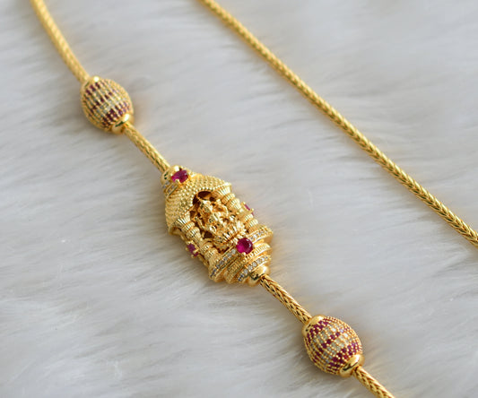 Gold tone cz ruby-white stone 24 inches lakshmi mugappu chain dj-43827