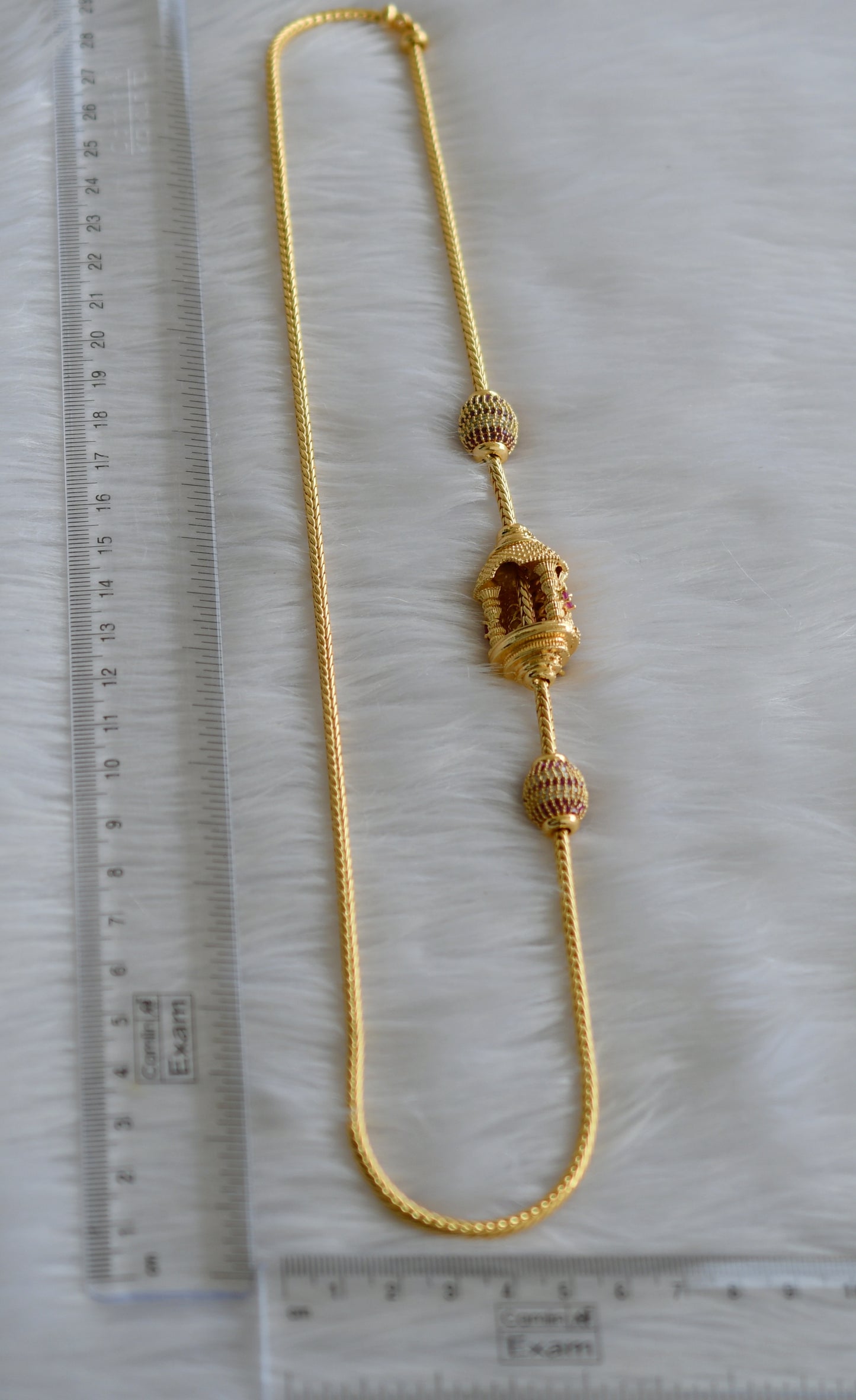 Gold tone cz ruby-white stone 24 inches lakshmi mugappu chain dj-43827