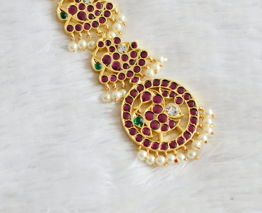 Gold tone precious kemp-green-white pearl peacock tikka dj-51002