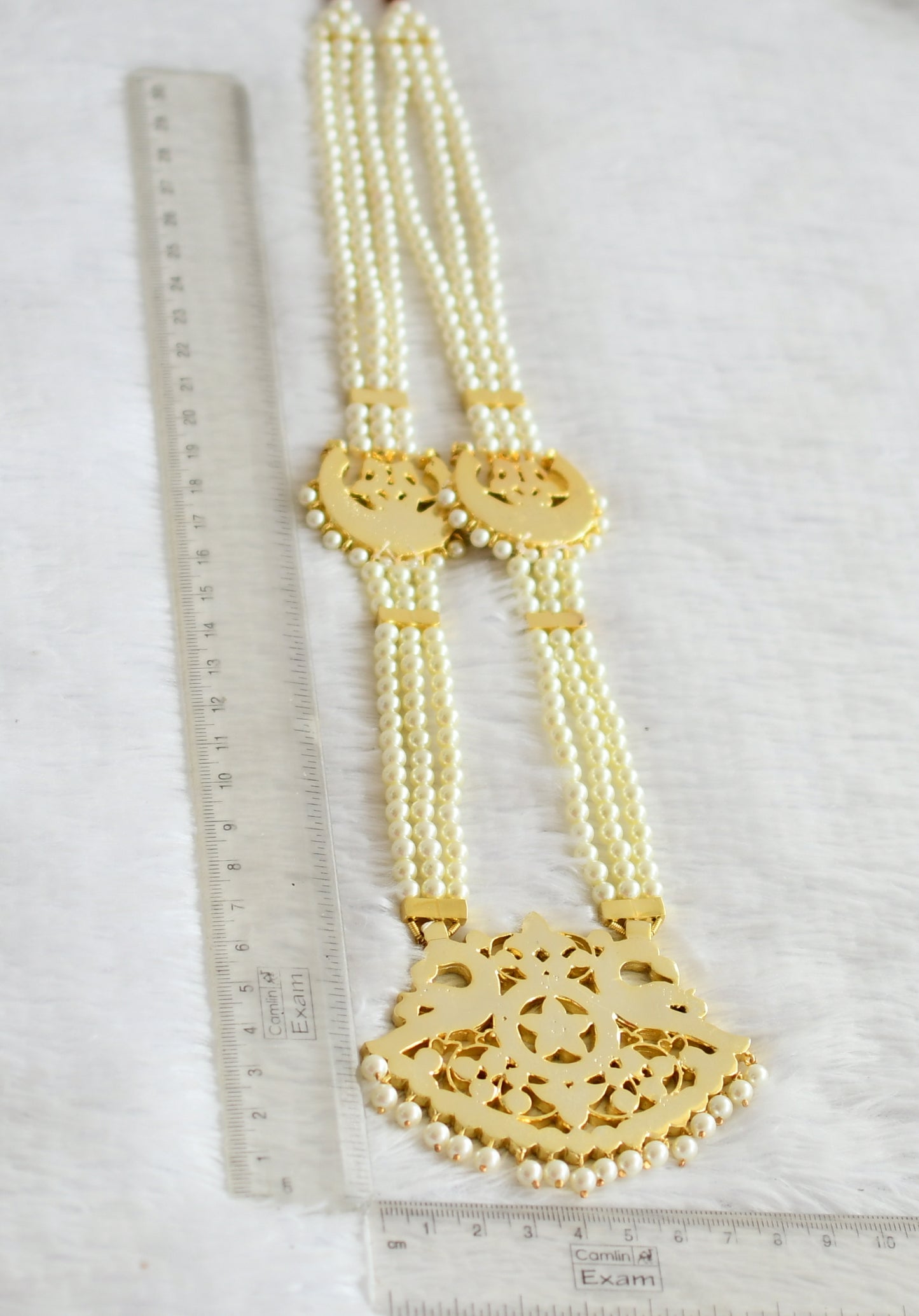Gold tone precious kemp-green-white peacock flower moon pearl haar dj-51007