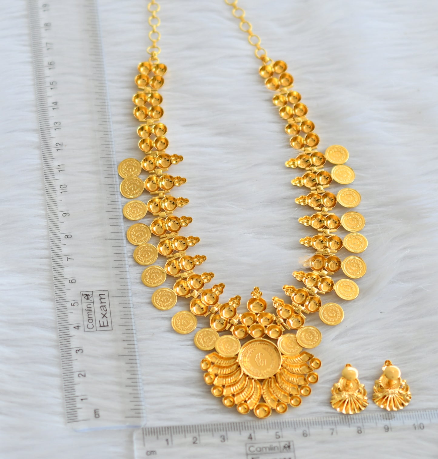 Gold tone kerala style lakshmi coin necklace set dj-45537