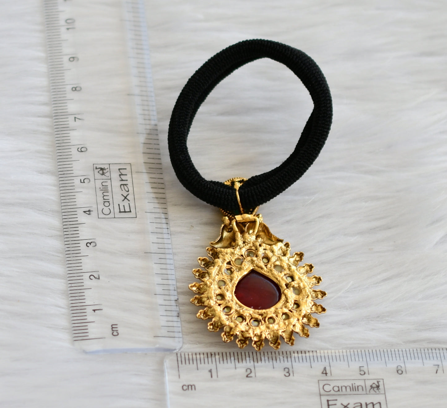 Antique gold tone meenakari green-maroon hair band dj-45547