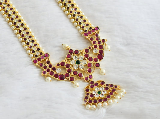 Gold tone precious kemp-green-white pearl flower haar dj-51004