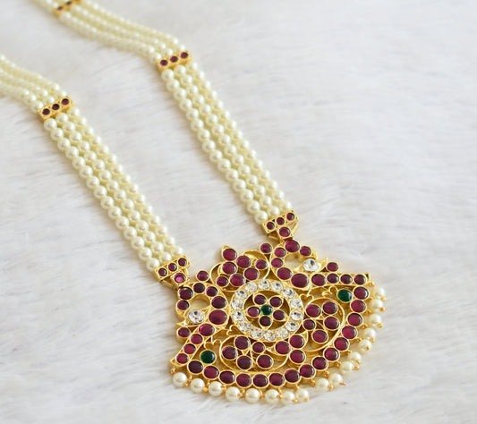 Gold tone precious kemp-green-white peacock flower pearl haar dj-51006