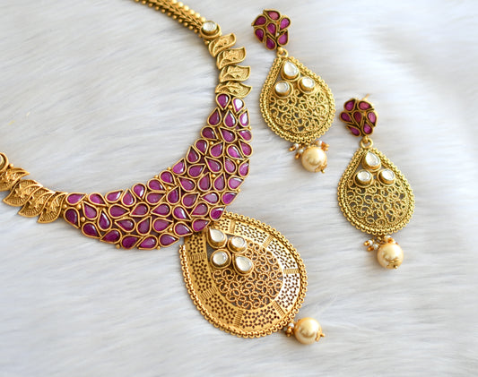 Matte finish ruby uncut kundan necklace set dj-15978