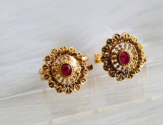 Antique gold tone ruby stone toe ring dj-43874