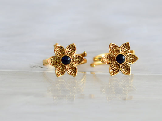Antique gold tone blue stone flower toe ring dj-43876