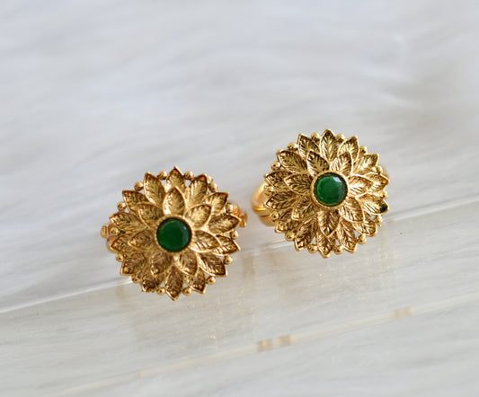 Antique gold tone green stone flower toe ring dj-43873