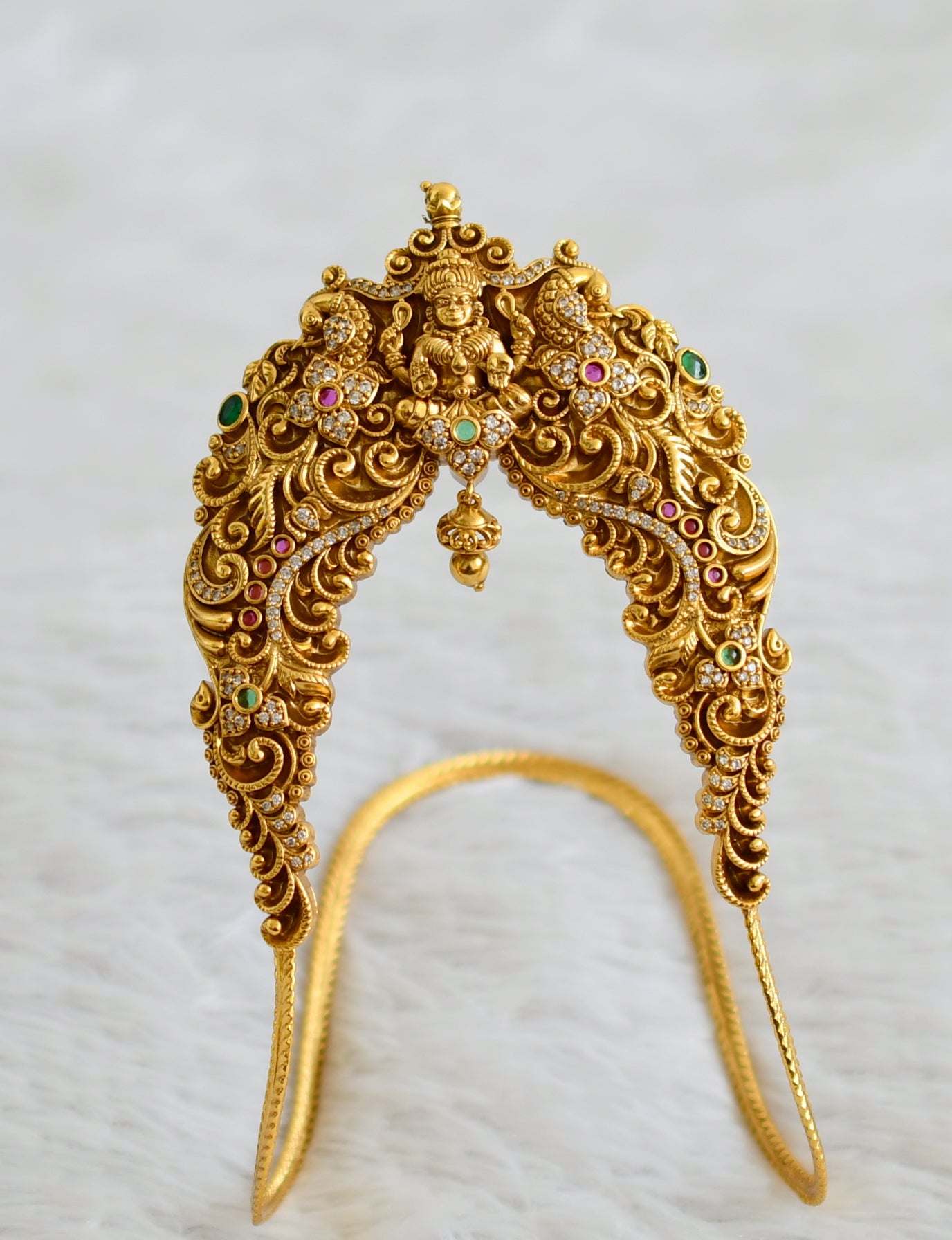 Matte finish cz kemp-green lakshmi peacock flower vanki/bajuband dj-49071